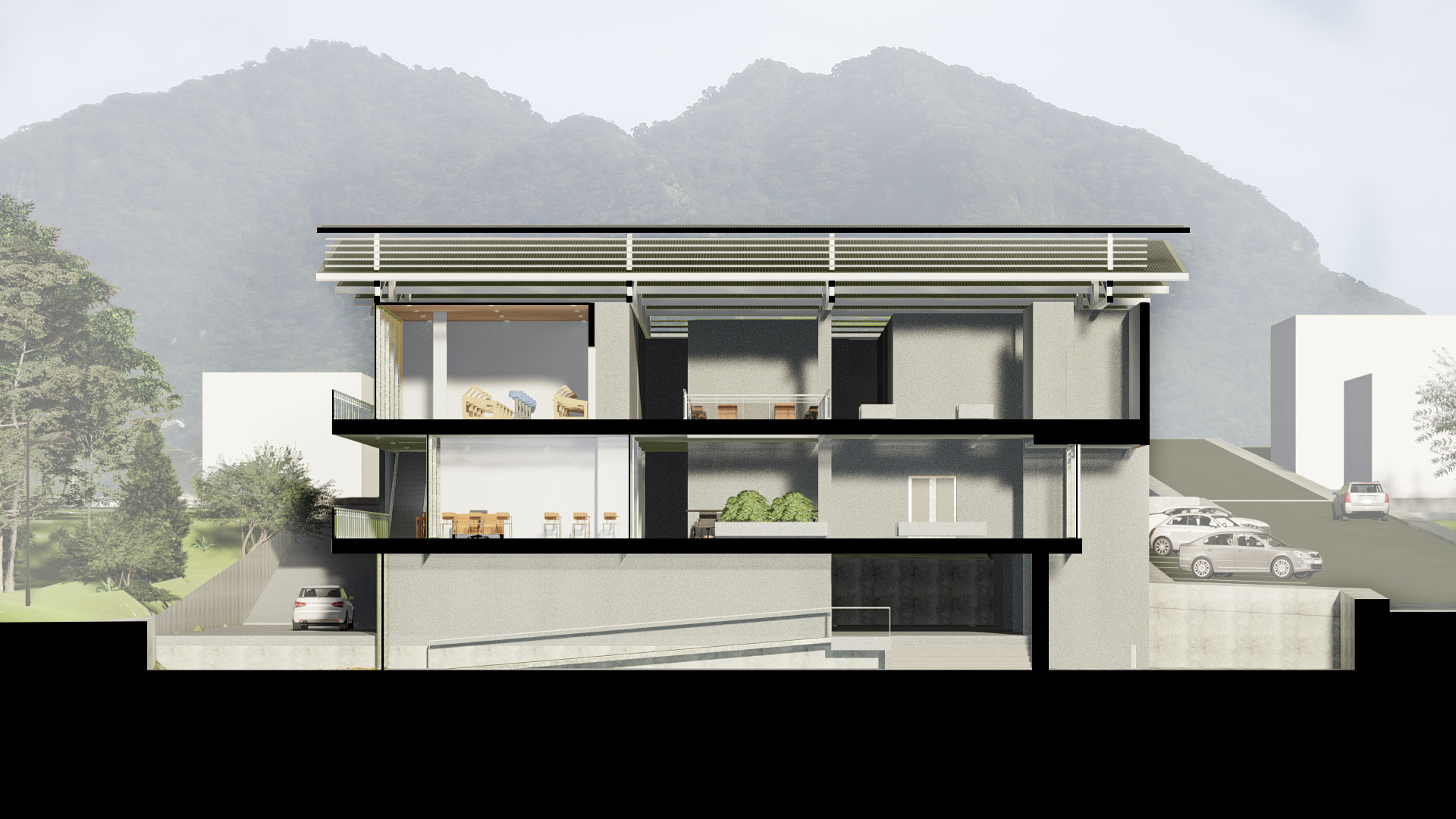Proyecto de graduación escuela de arquitectura render costa rica diseño itskatzu corte a